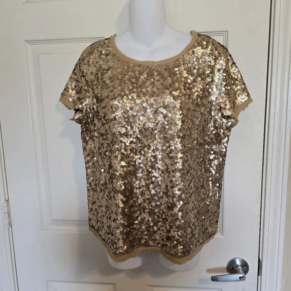 Talbots Woman's NWT GOLD  SS Sequin Silk Lined  Blouse Sz 10P - Picture 3 of 12